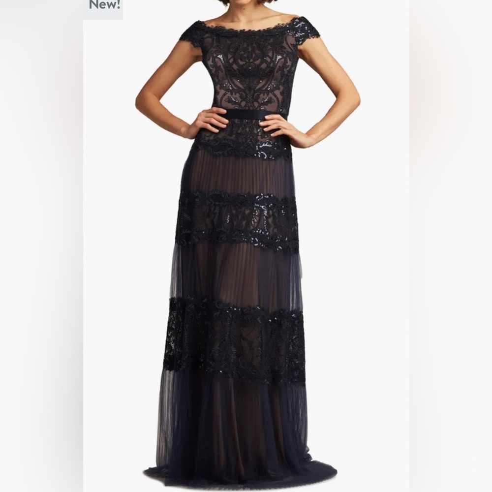 Tadashi Shoji Sequin Corded Lace off the shoulder gown